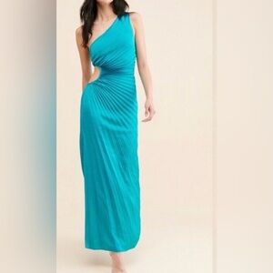 *SALE*Delfi Collective Pleated Teal One-Shoulder
Cut-Out Sheath Dress